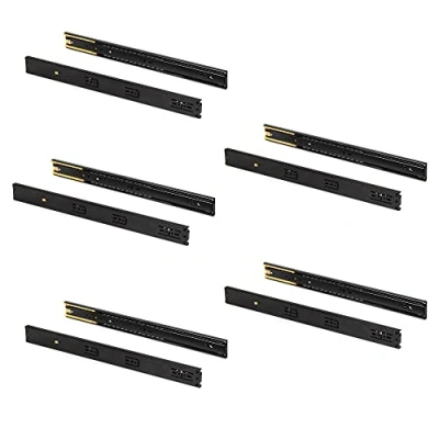 Afbeelding van Emuca Laderails met kogellagers 45 mm x 500 mm, set van 5 paar ladegeleiders, volledig uittrekbaar demper, zwart