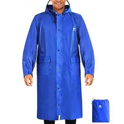 Afbeelding van Anyoo Unisex waterdichte draagbare lichtgewicht regenjas Compacte regenponcho met capuchon Herbruikbaar mouwen voor buitenshuis werken Backpacken Kamperen Blauw