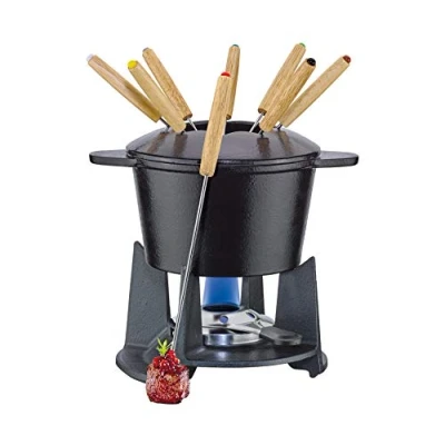 Afbeelding van Gietijzeren fondueset Grenoble zwart, Ø 15,5 cm met 8 fonduevorken