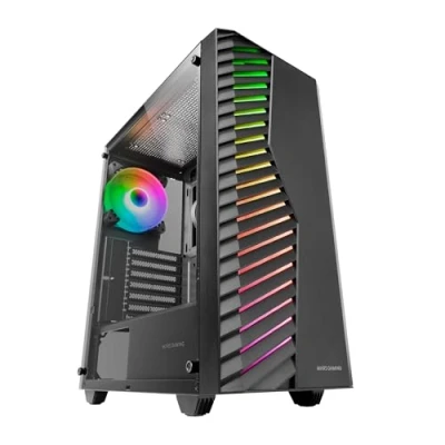 Afbeelding van MARSGAMING MC VOLT, ATX Gaming Behuizing, ARGB 120mm Ventilator, Voorkant Rooster, Volledig Zijraam van Getint Glas, Kabelbeheer, Mid Tower PC met Ondersteuning voor Waterkoeling, Zwart