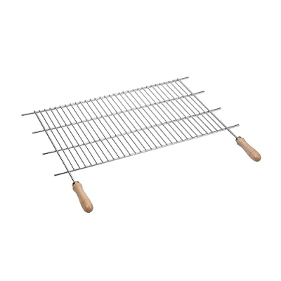 Afbeelding van SAUVIC 02757 70 x 40 cm 18/8 uitgesneden roestvrijstalen grillrek met houten handgrepen zilver