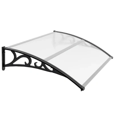 Afbeelding van Jiubiaz Luifel voor voordeur, 120 x 100 cm, polycarbonaat overkapping, overkapping 5 mm, PP houder, transparant boogluifel, extreem weerbestendig, beschermt tegen regen, sneeuw en uv stralen
