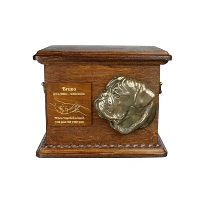 Afbeelding van Art Dog Urn voor hondenas Handgemaakt gedenkteken met reliëf, gepersonaliseerde gravure en koudgegoten bronzen buste 8,3x11,4x8,7 Bullmastiff