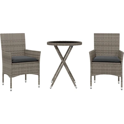Afbeelding van vidaXL 3 delige Bistroset met kussens poly rattan en glas grijs