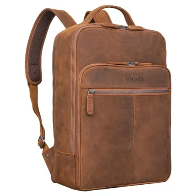 Afbeelding van STILORD &#039;Pietro&#039; Business Lederen Rugzak Grote Laptop 15.6 inch Vintage Backpack voor Kantoor Werk Trolley XL Echt Leder, Kleur:tan donker bruin