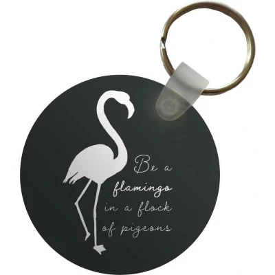 Afbeelding van Sleutelhanger Flamingo Silhouette Letters Quotes Plastic Rond Uitdeelcadeautjes
