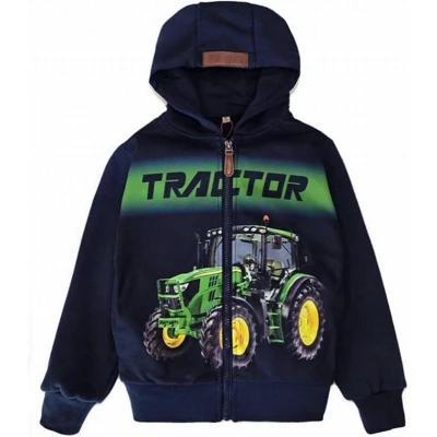 Afbeelding van Kinder vest sweatvest John Deere tractor trekker kleur donkerblauw hoodie maat 99/104