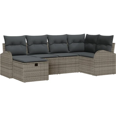 Afbeelding van vidaXL 6 delige Tuin Sofa Set met Kussens Grijs Poly Rattan