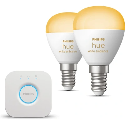 Afbeelding van Philips Hue Starterspakket White Ambiance Kogellamp E14 2 Lampen en Bridge Eenvoudige Installatie Werkt met Alexa Google Home