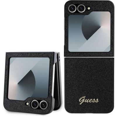 Afbeelding van Guess Glitter Script Hoesje Backcover geschikt voor Samsung Galaxy Z Flip 6 Zwart
