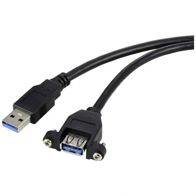 Afbeelding van Renkforce USB kabel 3.0 A stekker, bus 1.00 m Zwart Voor inbouw, Schroefbaar RF 5720388