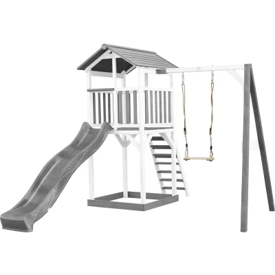 Afbeelding van AXI Beach Tower Speeltoestel van hout in Grijs en Wit Speeltoren met zandbak, schommel grijze glijbaan