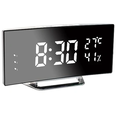 Afbeelding van Vihimi Digitale wekker, 6,5 inch LED groot scherm, wekker met temperatuur en vochtigheid, spiegelklok 3 wekkers, instelbare helderheid, sluimerfunctie, USB voeding