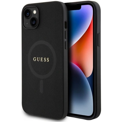 Afbeelding van Guess Saffiano Back Case (MagSafe Compatible) Apple iPhone 15 (6.1&quot;) Zwart