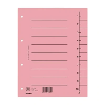 Afbeelding van DONAU 8610001 16 verpakking van 100 tabbladen, kleur: roze/kartonnen register overbreed gerecycled karton 250 g/m² met lijnopdruk voor DIN A4 4 gaats perforatietabbladen tabbladen map