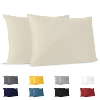 Afbeelding van Dreamzie Kussensloop (Set van 2) Beige Katoen Voor Kussens 40 x 60 cm 100% Jersey Beddengoed Dubbel Bed Kussenbeschermer Bestendig en Hypoallergeen