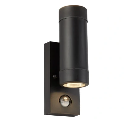Afbeelding van Searchlight Kunststof wandspot Coastal Up Down 2 lichts met sensor zwart 6492 2BK