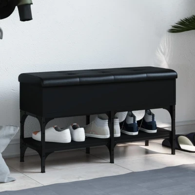 Afbeelding van Schoenenbank 82x32x45 cm bewerkt hout zwart