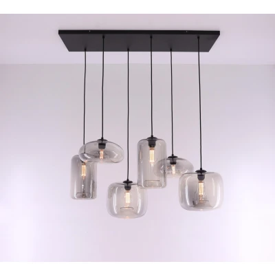 Afbeelding van EEF hanglamp Grey folded getint grijs glas 6lichts 100cm