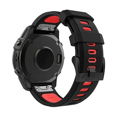 Afbeelding van MoKo Watch Strap Compatible with Garmin Fenix 7/7 Pro/6/6 Pro/5/5 Plus/Forerunner 965/955/945/Instinct Solar/Instinct 2, Quick Fit 22mm Soft Silicone Replacement Band Sport Wristband, Black/Red