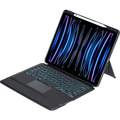 Afbeelding van Case2go Bluetooth Toetsenbord hoes geschikt voor Apple iPad Air 13 / Pro 12.9 Toetsenbordverlichting Touchpad QWERTY Zwart