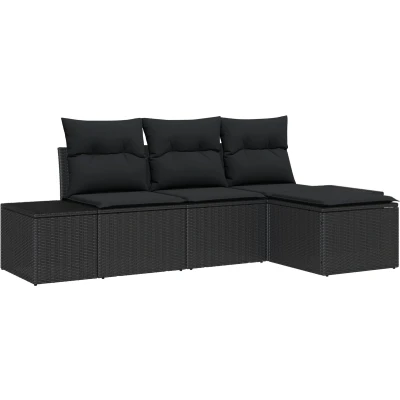 Afbeelding van vidaXL 4 Delige Tuin Sofa Set met Kussens Zwart Poly Rattan