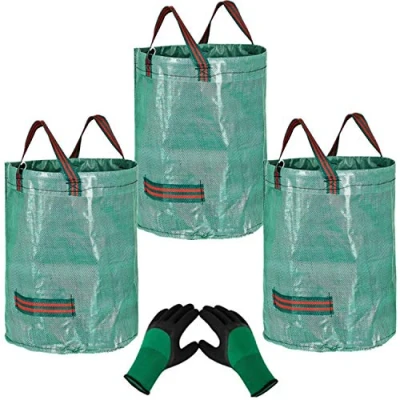 Afbeelding van 3 Stks 272L Heavy Duty Grote Tuin Afvalzakken (H76cm, D67cm) &amp;1 Tuinieren Handschoenen, Vuilniszak Herbruikbare Afvalzakken, Gras Snijzakken Blad Zakken met