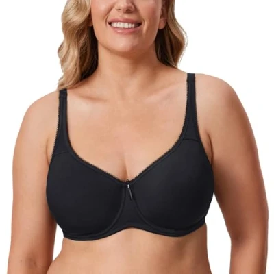 Afbeelding van DELIMIRA Dames T shirt Volledige Dekking Plus Size Naadloze Gewatteerde Beugelbeha zwart 100E