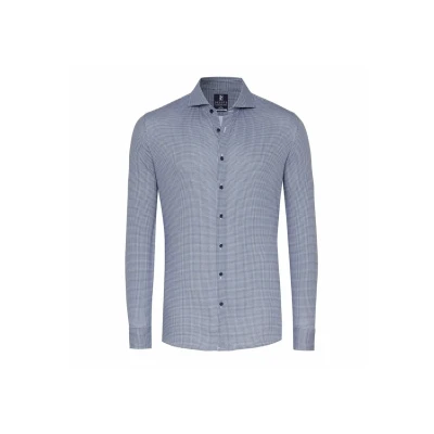 Afbeelding van Desoto Essential Overhemd Hai Piqué Pied De Poule Blauw maat 46 Heren Overhemden Casual Print met Slim fit Pasvorm Katoen