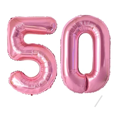 Afbeelding van Verjaardagsgetallen ballon 50 jaar folieballon roze in 40 101 cm verjaardagsdecoratie cijfer decoratie voor verjaardag vliegt met helium mannen vrouwen 50e verjaardagsfeest