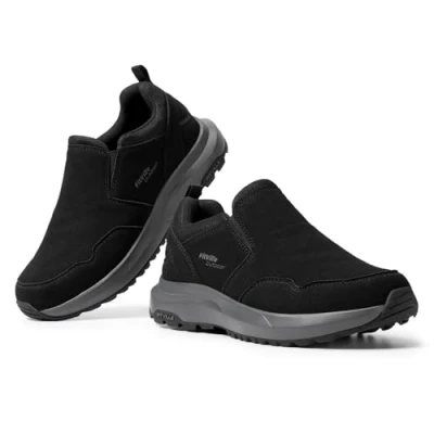 Afbeelding van FitVille Extra brede instapsneakers voor heren, comfortabele outdoor wandelschoenen, pijnverlichting voeten, Zwart, 11 UK Wide