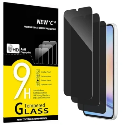 Afbeelding van NEW&#039;C 3 Stuks, Privacy Screenprotector voor Samsung Galaxy A34 5G, verbeterde 28 graden smalle privacyhoek, ultraduurzame 9H hardheid, bubbelvrij