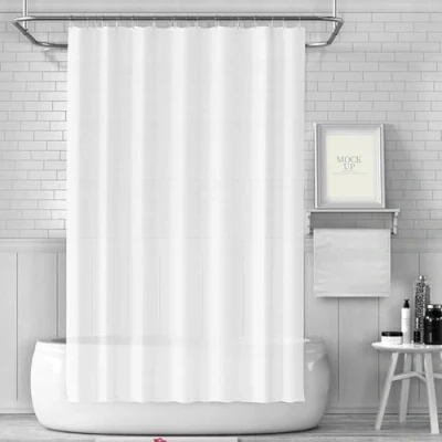 Afbeelding van LUKDUNG 180 x badgordijn, schimmelwerend in badkamer, gordijn voor bad, douche van stof, waterdicht, wasbaar, PEVA douchegordijn met 12 douchegordijnringen, wit