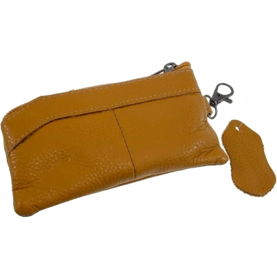 Afbeelding van Langwerpig Sleuteletui Portemonnee Dames, Camelkleurige Leer, Autosleutel Etui Unisex Sleuteltasje Heren