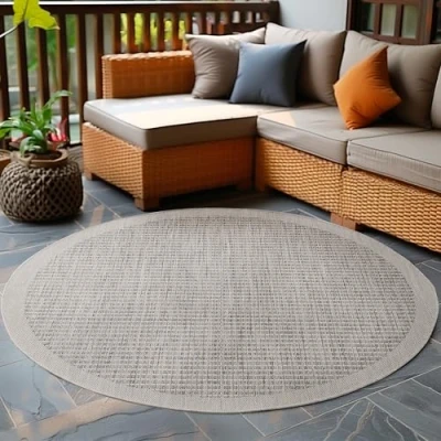 Afbeelding van Carpetsale24 Buitentapijt Weerbestendig Platgeweven Keukentapijt Balkon Tuin Patio Tapijt Grijs 200 cm Ronde