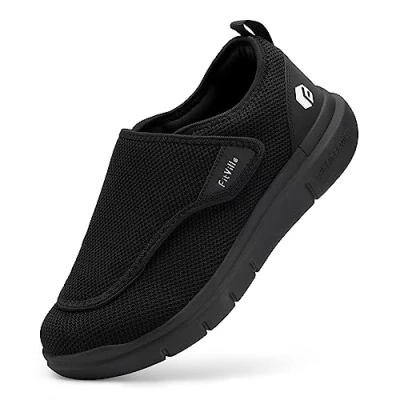 Afbeelding van FitVille Diabetische Schoenen Heren Extra Breed Senior Gezondheid Pantoffels Met Klittenbandsluiting voor Gezwollen Voeten Zwart EU 45 x_breed