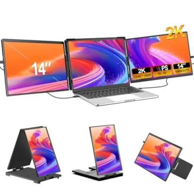 Afbeelding van EVICIV Draagbare Monitor 14&quot; 2K 2240 * 1400 Display Dual Triple Screen Extender Voor 13&#039;&#039; 17&#039;&#039; Laptop, Compatibel Met Windows/Mac/Chrome