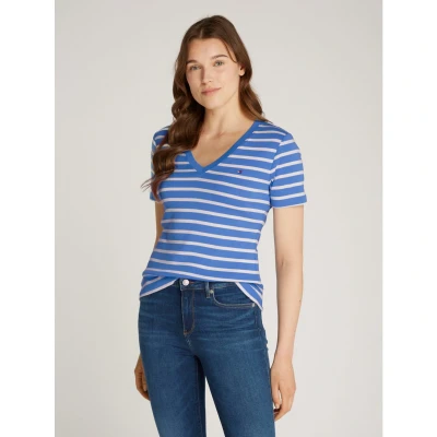 Afbeelding van Tommy Hilfiger NEW SLIM CODY Tshirt print, Dames, Maat: Large, Fine blue spell/ivory petal
