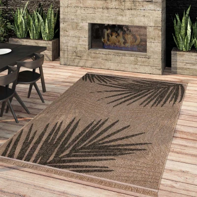 Afbeelding van Jute Buitenkleed Palmbladeren Beige/zwart 160x220 Cm