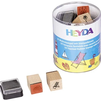 Afbeelding van Heyda 204888490 stempeldoos (vakantie) motiefgrootte: ca. 1,5 x cm, 15 houten stempels
