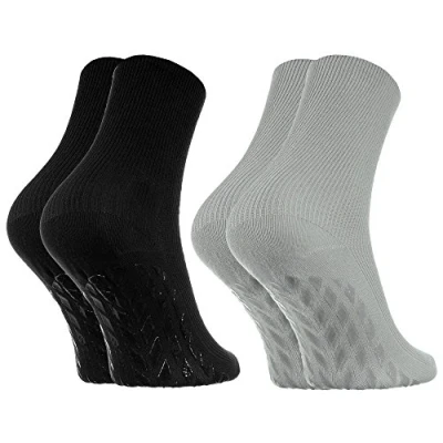 Afbeelding van Rainbow Socks Man Vrouw Diabetes Sokken Anti Slip Katoen Zonder Elastiek 2 Paar Zwart Grijs Maat EU 39 41