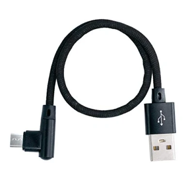 Afbeelding van System S USB 2.0 kabel 25 cm Micro B stekker naar A hoek gevlochten in zwart