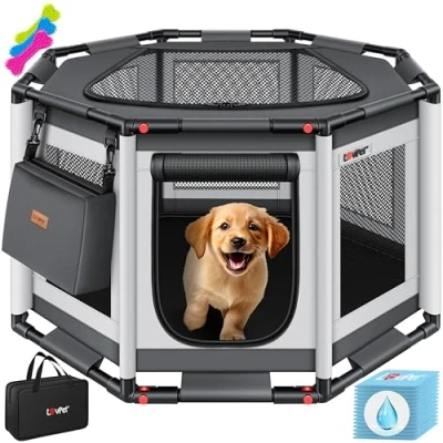 Afbeelding van LOVPET® puppyren voor binnen en buiten, M, 72 x 43 cm, hondenkooi Oxford weefsel, dierenren kleine dieren, honden, katten, hondenren buitenren frame van pvc buizen, antraciet