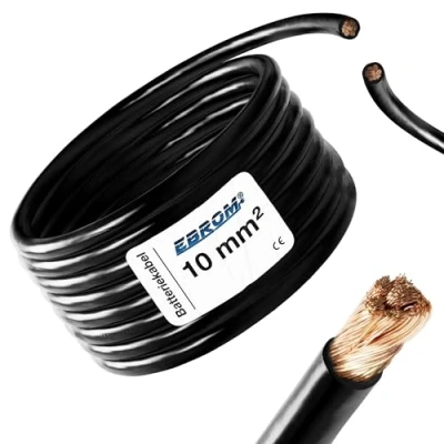 Afbeelding van EBROM 5 meter batterijkabel aardkabel zwart 10mm2 10 mm² mm2 volledig koper 99,9% OFC koperen stroomkabel lengte
