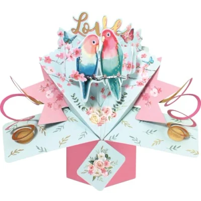 Afbeelding van 3D pop up wenskaart met envelop Love Birds Romantic 199