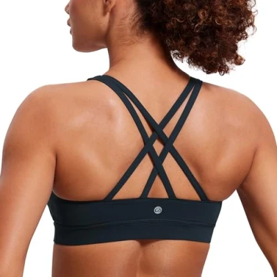 Afbeelding van CRZ Yoga Dames Strappy Back Draadloze Gewatteerde Workout Sport BH echte marine M