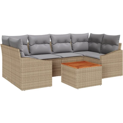 Afbeelding van vidaXL 7 Delige Tuinbank Set met Kussens Beige Poly Rattan Acacia