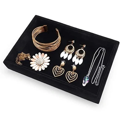 Afbeelding van Valyria Fluwelen lege ring oorbellen lade doos showcase display sieraden organisator (zwart)