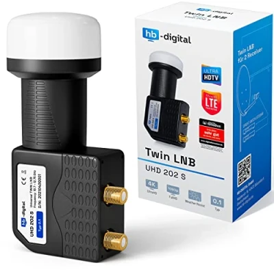 Afbeelding van hb Digital Twin LNB (test zeer goed *) LNC hoofd 2 deelnemers Direct LTE Protected Satelliet Sat Full HD TV 3D 4K UHD contacten verguld weersbescherming zwart