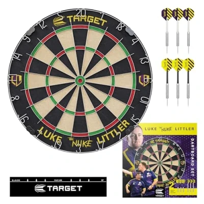 Afbeelding van Target Darts Luke Littler Dartbord Set &#039;The Nuke&#039; Player&#039;s Edition met 2 Stalen Darts, Wedstrijd Standaard Werplijn Professionele Dart Opstelling &amp; Accessoires